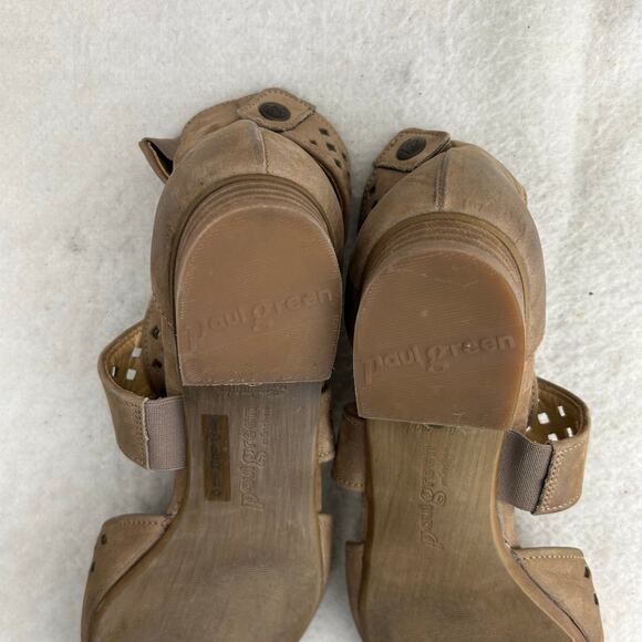 Paul Green Women's Tan Suede Stacked Block Heel Cross Ankle Strap Sandals Sz 10 - Picture 5 of 15